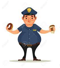 Fat Police Officer Character Eating Donuts And Drink Coffee. Vector Flat  Cartoon Illustration Royalty Free SVG, Cliparts, Vectors, And Stock  Illustration. Image 66662456.