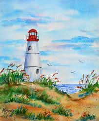 Paint a lighthouse beach along with danielle. Lighthouse Painting Beach Coastal Watercolor Original Art Wall Art 11 By 15 By Simartspace Art Collectibles Painting Minyamarket Com