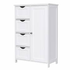 Accessoires de salle de bain; Vasagle Vasagle Meuble De Salle De Bain Sur Pied Meuble De Rangement Avec 4 Tiroirs Porte Simple Etagere Reglable Pour Salon Cuisine Et Couloir Blanc Lhc41w Meuble Bas Salle De