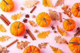 Autumn, fall leaves pumpkins and gourds background. Pumpkins Fall Leaves And Spices On Pink Flat Lay Autumn Background Stock Photo Picture And Royalty Free Image Image 128571566