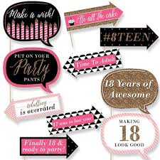Eighteenth 18th Birthday Photoshoot Ideas With Friends Funny Chic 18th Birthday Pink Black And Gold 10 Piece Photo Birthday Party Booth Prop Photo Booth Props Birthday Birthday Photo Booths 18th Birthday Party
