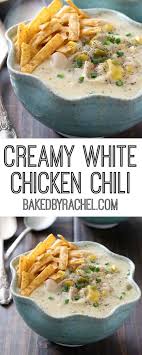 Slow Cooker Creamy White Chicken Chili With Cheddar Cheese Recipe From Bakedbyrachel With Images Slow Cooker Chicken Chili White Chicken Chili Slow Cooker Chicken Chili