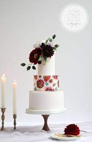 Bold Floral Wedding Cake With Deckled Edge Fondant Floral Wafer Paper Wrap Open Sugar Peon Fondant Wedding Cakes Beautiful Cake Designs Cake Decorating Roses