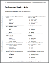 Byzantine Empire Multiple Choice Pop Quiz Student Handouts Byzantine Empire Byzantine High School World History