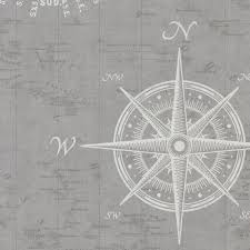 Non Woven Wallpaper Sea Chart Compass Grey Cream 021216