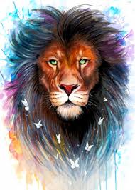 Sacred King Metal Poster Print Pixie Cold Displate Watercolor Lion Lion Art Colorful Lion