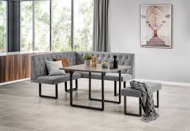 Glass or mirror table top dining table looks great together with leather upholstered soft dining corner set. Grey Amare Corner Dining Suite Amart Furniture