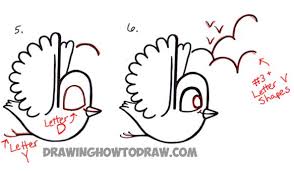 Bird Drawing For Kids Easy Step By Step How To Draw A Flying Cartoon Bird From A Lowercase Letter H Shape Tutorial For Kids How To Draw Step By Step Drawing Tutorials Bird Drawings Simple Bird Drawing Flying