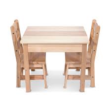 Melissa Doug Solid Wood Table And 2 Chairs Set Light Finish Furniture For Playroom Kids Wooden Table Wooden Table And Chairs Toddler Table And Chairs