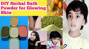 Then by bathing in hot water, the skin becomes smooth. Homemade Herbal Bath Powder Baby Skin Whitening Homemade Baby Bath Powder Baby Bath Powder Skylight Youtube