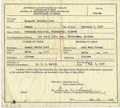 Margaret I. Lord Birth Certificate