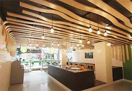 Pasta Franchise Restaurant In New York Commercial Interior Design Wood Plank Ceiling Ceiling Design Wood Ceilings