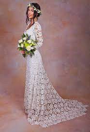 Brigette Crochet Lace Wedding Dress With Lace Long Sleeves Bohemian Wedding Dress Rich Cotton Crochet Lace With V Back Custom Made In 2021 Crochet Wedding Dresses Bohemian Wedding Dress