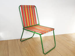 Vintage 1960s Metal Picnic Folding Chair With Striped Canvas Etsy Folding Chair Vintage Camping Chair