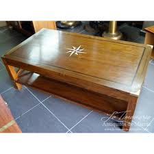 Double folding teak table with features two hinged table leaves that double the table's size when extended. Military Campaign Marine Teak Coffee Table