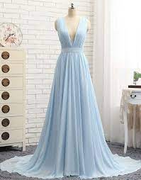 Simple Blue V Neck Chiffon Long Prom Dress Blue Evening Dress Pd14862 Light Blue Prom Dress Prom Dress With Train Chiffon Evening Dresses