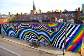 Black And White Mural Street Art Expansive Black And White Patterns Mixed With Chrome Color Spectrums In Murals By Felipe Pantone Murals Street Art Street Art Sidewalk Chalk Art