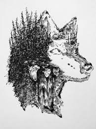 Nature Wolf Ink Drawing