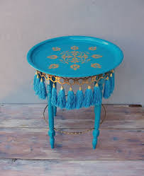 Oriental Tassel Side Table Bohemian End Table With Tassels Handmade Furniture Side Table Decor