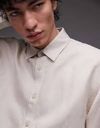 asos Topman long sleeve linen shirt in ecru Discount