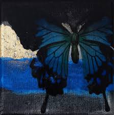 Set of beautiful blue butterflies. Blue Butterfly On Black Blue Gold Painting By Christina Klein Saatchi Art