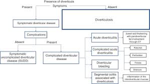 Diverticulosis is the presence of and diverticulitis is inflammation and infection of one or more diverticula (bulges in your colon wall). The Mexican Consensus On The Diagnosis And Treatment Of Diverticular Disease Of The Colon Sciencedirect