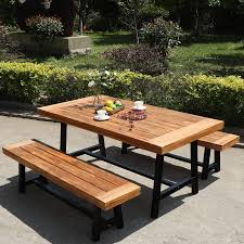 Outdoor dining benches are another stylish seating idea to consider. Mfstudio 3pcs Outdoor Patio Dining Table Set Acacia Wood With 1 Rectangular Picnic Coffee Table And 2 Benches Overstock 32603834