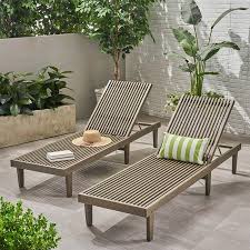 Maddison Outdoor Wooden Chaise Lounge Set Of 2 Gray Finish Walmart Com Adjustable Seating Outdoor Deck Furniture Patio Lounge Chairs