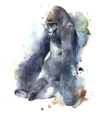 Gorilla Ape Monkey Big Creature Mammal Sitting Watercolor Painting Watercolor Animals Original Watercolors Pet Portraits