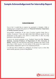 This is an expression of gratitude to those who have offered the writer their assistance and support, as well as gave advice and suggestions of. Sample Acknowledgement For Internship Report Internship Report Acknowledgement Sample Acknowledgement For Project