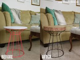 Go over the surface with 220 grit sandpaper to smooth any ridges that may have occurred in the primer as it dried. Wood And Metal Side Table Caitlin Wallace Rowland Art Design