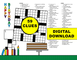 Birthday Crossword Puzzle 59 Clues Colordigital Download Etsy Crossword Puzzle Clue Birthday Star