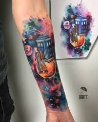 Dr Who Dr Who Tattoo Scifi Tardis Color Tattoo Watercolor Watercolor Tattoo Galaxy Tattoo Nebula Sp Dr Who Tattoo Dragon Sleeve Tattoos Sleeve Tattoos