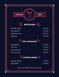 Blue pink big type cocktail bar menu. Cocktail Menu Maker Create Cocktail Menus Online For Free Fotojet
