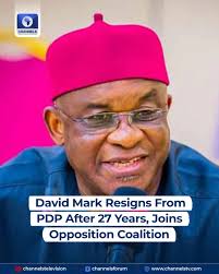 A former Senate President, Senator David Mark, has formally resigned his  membership of the Peoples Democratic Party (PDP), citing deepening internal  divisions, unresolved leadership crisis and irreconcilable differences.  Mark was a founder