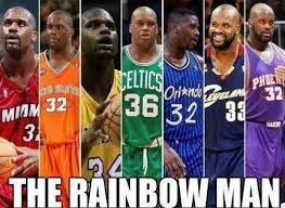 The Rainbow Man Shaquille O Neal Basketball Funny Funny Basketball Memes Funny Nba Memes