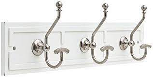 Amazon Com Liberty 22 Inch Stylish Wall Mounted White And Satin Nickel Wardrobe Hook Rail Coat Rack With 3 Pretty Dual Hanger Hooks Coat Rack Girls Bathroom