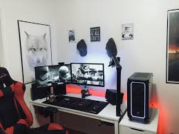 Black And White Computer Picture Black And White With A Hint Of Red White Home Decor Office Computer Desk