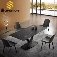 Round dining table top have elegant design and modern look. China Modern Unique Large Slate Black Metal Marble Dining Room Table China Special Dining Tables Home Furniture Set