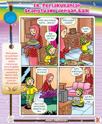 Keesokan harinya sekitar jam 5:00 sore wanita itu dan anak gadisnya telah berada di rumahku untuk melakukan tugas sebagai pembantu, sebut saja wanita itu nursyfa dan anak gadisnya santi. Komik Adab Memuliakan Orangtua Komik Anak Buku Komik Literasi
