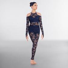 1st Position Navy Blue Lace Unitard Built In Crop Top And Shorts