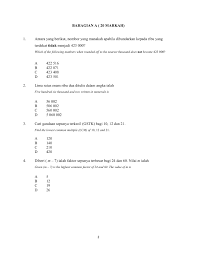 View more documents from tintaimi. Ujian Akhir Tahun Matematik Tingkatan 1 Kssm K1 Set1