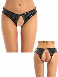 Women Open Crotch Butt Hole Sissy Panties Leather Crotch less Lingerie  Underwear | eBay