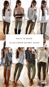 Ways To Wear Green Skinny Pants Olive Green Pants Outfit Olive Pants Outfit Green Leggings Outfit
