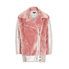 Topshop Metallic Faux Fur Biker Jacket 89 Liked On Polyvore Featuring Outerwear Jackets P Faux Fur Biker Jacket Red Faux Fur Jacket Pink Faux Fur Jacket