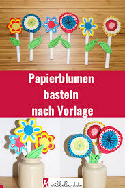 Papierblumenstrauss Basteln Fur Kinder Nach Vorlage In 2020 Papierblumen Basteln Papierblumen Basteln Vorlagen Vorlagen Blumen Basteln