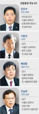 문재인 정부의 마지막 검찰총장이자 윤석열 전 검찰총장의 뒤를 잇는 차기 검찰총장 최종 후보군에 4명의 김오수 전 법무부 차관(현 법무법인 화현 변호사), 구본선 광주고검장, 배성범 법무연수원 원장. 5o0hmgca Jay3m