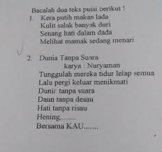 Tolong Jawab Dengan Benar Ya Perbedaan Kedua Puisi Tersebut Adalah A Puisi Kedua Menjelaskan Isi Brainly Co Id
