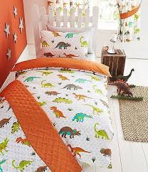 White Orange Reversible Dinosaurs Jurassic Theme Single Duvet Cover Bed Set Toddler Bedrooms Toddler Duvet Dinosaur Bedding