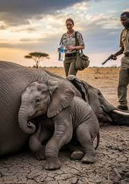 The mother elephant is dead and the baby elephant is very helpless😭😭